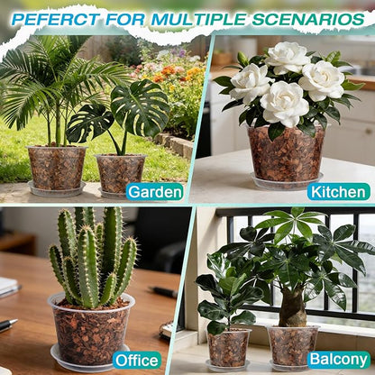 12 Inch Clear Nursery Pots with Drainage and Sacuers, 4 Pack Plastic Pots for Plants Indoor Outdoor, Large Clear Pots for Flowers, Succulents (12inx4pcs)