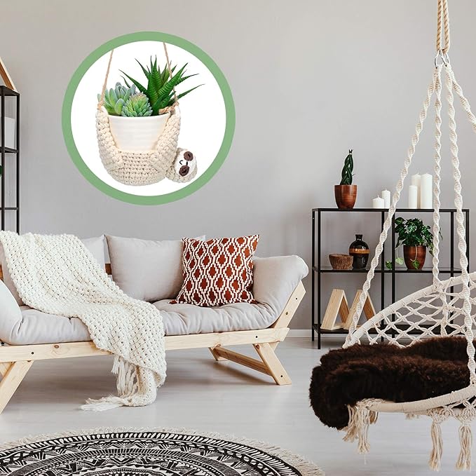 Patelai 2 Pieces Crochet Sloth Hanging Planter Handmade Sloth Plants Holder Plant Hanger for Indoor Outdoor Hanging Planter Supplies, Flower Pot and Plant Not Included