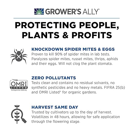 Grower's Ally Spider Mite Control Concentrate - Natural Insecticide & Spider Mites Killer for Plants Indoor & Outdoor - OMRI Listed Garden Pest Control - Bee, Pet & Kid Safe - 8 Oz, Makes 25 Gallons