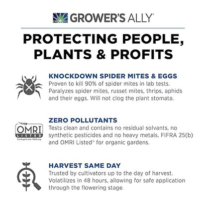Grower's Ally Spider Mite Spray - Ready-to-Use Insect & Spider Mites Killer for Plants Indoor & Outdoor - OMRI Listed Garden Pest Control Plant Spray - Bee, Pet & Kid Safe Natural Formula - 24 Oz