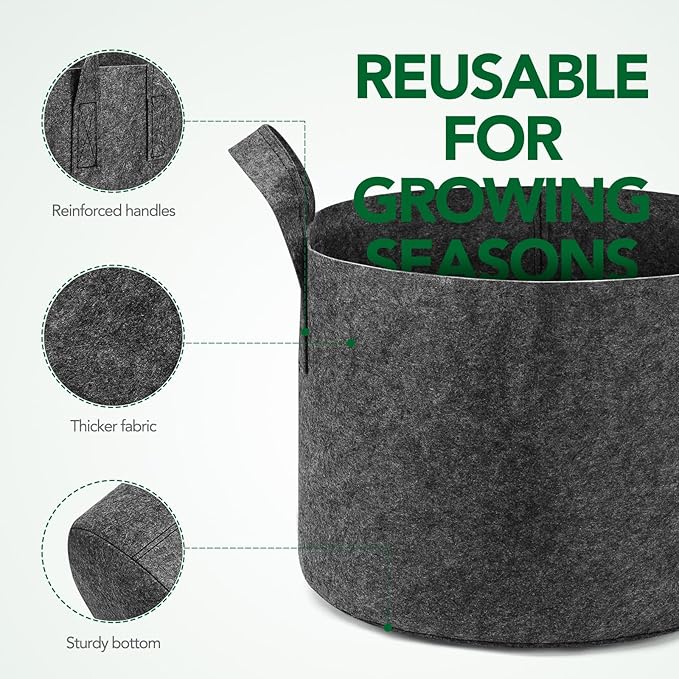 Delxo 12-Pack 10 Gallon Heavy Duty Aeration Fabric Pots Thickened Nonwoven Fabric Pots Plant Grow Bags Grey