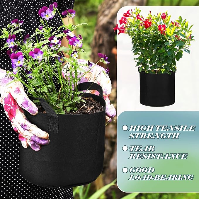 Hoolerry 7 Pack Black Plant Grow Bags Thickened Non Woven Grow Bags in 4 Sizes 10, 7, 5 and 3 Gallons Aeration Fabric Pots with Handles