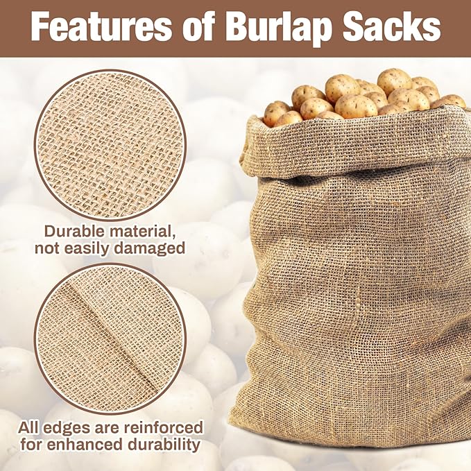 MAQIHAN 2 PCS Burlap Sack - 19.6" x 35" Burlap Bags for Plants High Density Natural Jute Bag of Potatoe Storage Plant Grow Bags with Rope Potato Sacks Race Bag Halloween,Christmas Decorations