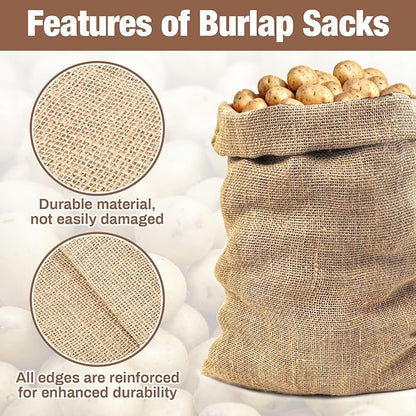 MAQIHAN 2 PCS Burlap Sack - 19.6" x 35" Burlap Bags for Plants High Density Natural Jute Bag of Potatoe Storage Plant Grow Bags with Rope Potato Sacks Race Bag Halloween,Christmas Decorations