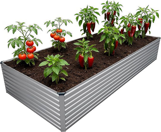 12x4x2FT Galvanized Raised Garden Bed Kit,Vegetable Plant Boxes-Rectangle Metal Flower Box,Large Planter Raised Beds Outdoor Garden for Planting,Fruit,Herb-Silver