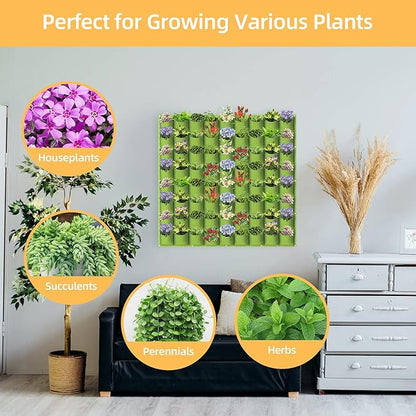 LITLANDSTAR Hanging Vertical Wall Planter, 72 Pockets, Green, 100cm x 100cm, Indoor/Outdoor, Wall Mounted, Felt, Traditional, Rectangular, Drainage Hole
