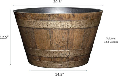 Classic Home and Garden Whiskey Barrel Planter, 20.5", Distressed Oak