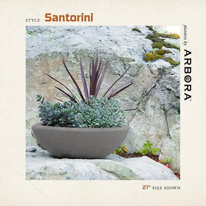 ARBORA 26" Santorini Bowl 2-Pack with Stone Blend Concrete Gray Finish - Polyresin Indoor and Outdoor Planters, Durable, Weatherproof, Lightweight, Large Plant Pots for Patio, Garden, Deck, Entryway