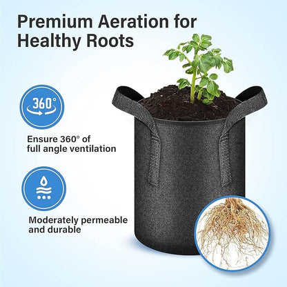 iPower 10-Pack 15 Gallon Plant Bags Heavy Duty Thickened Nonwoven Fabric Potato Growing Pot, Aeration Durable Container with Reinforced Strap Handles, for Gardening & Planting Vegetable