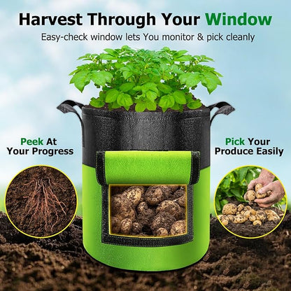 6 Pack Potato Grow Bags with Flap, 20 Gallon Grow Bags for Growing Potatoes, Colorful Durable Fabric Garden Planter Pots with Harvest Window for Tomatoes Vegetables Fruit Flowers Herbs