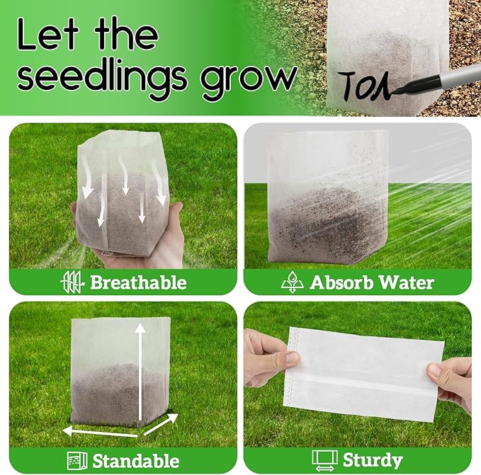 MAQIHAN Nursery Grow Bags - 100 PCS Non-Woven Fabric Grow Bags for Seedlings, Square Small Plant Nursery Bags for Seed Starting, Transplanting, Vegetables, Flowers, Home Garden Greenhouse, 4.7" x 4.7"
