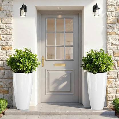 QCQHDU 21 inch Tall Planters for Outdoor & Indoor Plants, Set of 2 Large Outdoor Planters with Drainage Hole for Front Porch, Patio, Garden, White