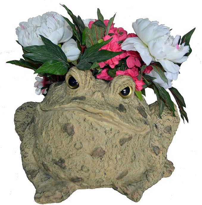 Toad Hollow HomeStyles Extra Large Toad Planter 10.5" H Holds 6" W Pot, Natural Brown