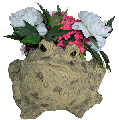 Toad Hollow HomeStyles Extra Large Toad Planter 10.5" H Holds 6" W Pot, Natural Brown
