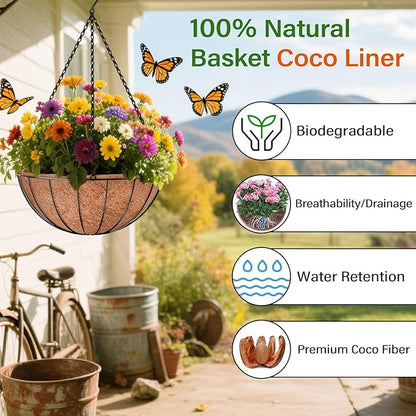 Halatool 4 Pack 8 Inch Coconut Liners for Planters 100% Natural Coco Coir Fiber Hanging Basket Liners Round Coco Liner for Flowers Vegetables Balcony Garden Patio Porch Home Decor