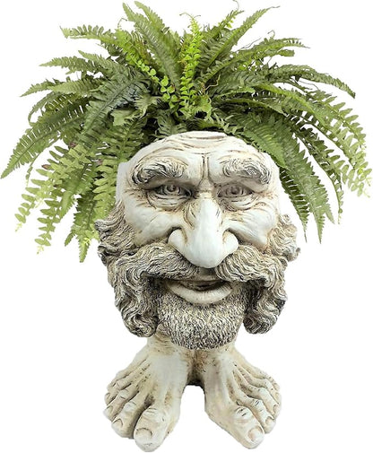 homestyles 18 in. Antique White Axle The Muggly Statue Face Planter Holds 7 in. Pot