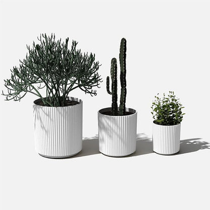 Veradek Demi Series Set of 3 Round Planters for Porch, Patio, Backyard | Durable Plastic-Concrete Material | Modern Décor for Tall Plants, Flower