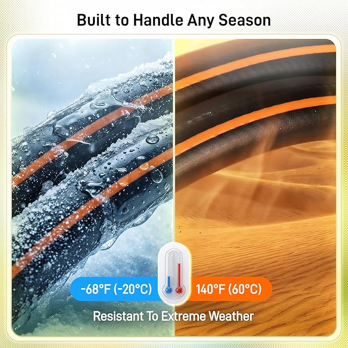 Garden Hose, 25ft 5/8" Heavy Duty Rubber Water Hose, 550 PSI Burst, 360° Anti-Kink Swivel Connectors, All-Weather Flexible, Leakproof 3/4" Brass Male to Female Fittings