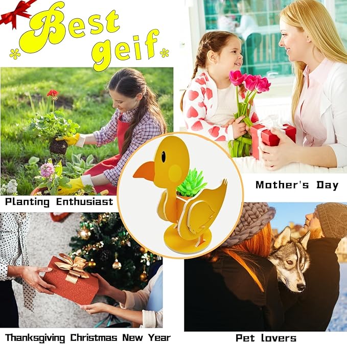 Cute Animal Planter Pot, Animal Flower Pot for Indoor/Outdoor,Small Cute PVC Animal Face Shape Plant Container Best for Home Office Garden Decor (Yellow Duck)