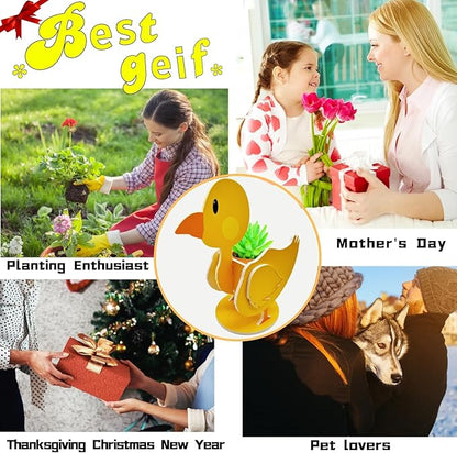 Cute Animal Planter Pot, Animal Flower Pot for Indoor/Outdoor,Small Cute PVC Animal Face Shape Plant Container Best for Home Office Garden Decor (Yellow Duck)