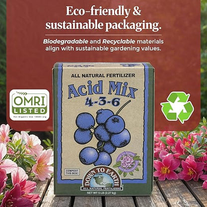 Down To Earth Citrus Mix 6-3-3 & Acid Mix 4-3-6 Fertilizer Bundle | Organic Plant Food for Citrus, Blueberries & Acid-Loving Plant | Nutrient-Rich Soil Amendment for Garden & Potted Plants | 5 lb Each