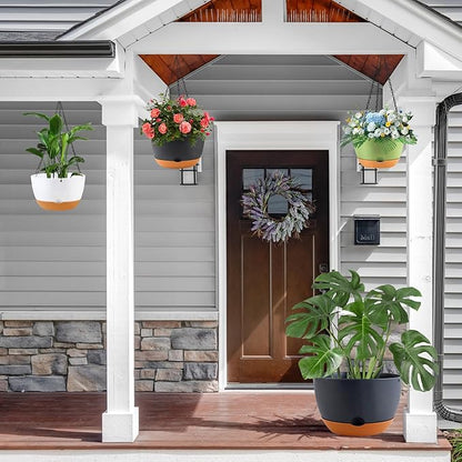 3 Pack Self Watering Planters for Plants Indoor,10 Inch Plant Pot Outdoor Plastic Flower Pot with Drainage and Saucers(White)
