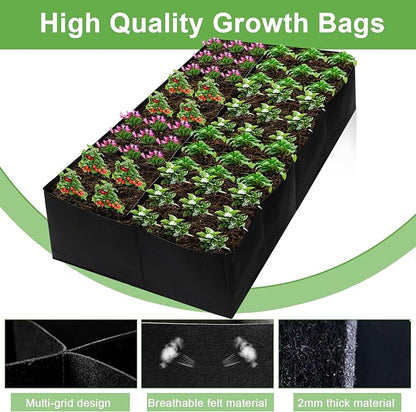 128 Gallon Garden Grow Bags, 6x3x1Ft Fabric Raised Garden Bed, Rectangular Grow Bags for Growing Vegetables Potatoes Flowers Planting Container (8Grids)