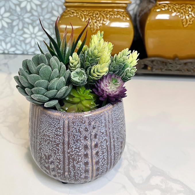 Admired by Nature 4.5" Ceramic Flower Planter Decorative Pot for Indoor Plant Succulent Home Décor, Lavender