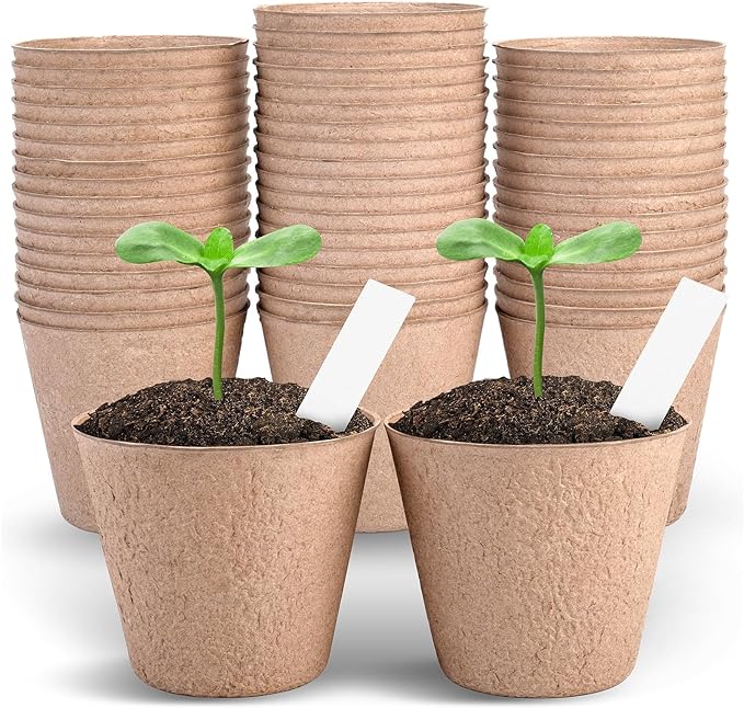 4 Inch Peat Pots, 50PCS Biodegradable Plant Starting Pots Round Nursery Pot, Garden Germination Nursery Pot Bonus 20 Plant Labels (4 Inch, 50P)