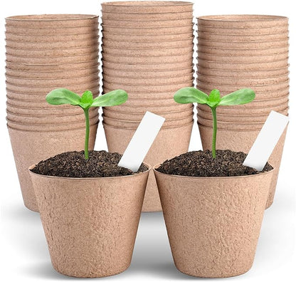 4 Inch Peat Pots, 50PCS Biodegradable Plant Starting Pots Round Nursery Pot, Garden Germination Nursery Pot Bonus 20 Plant Labels (4 Inch, 50P)