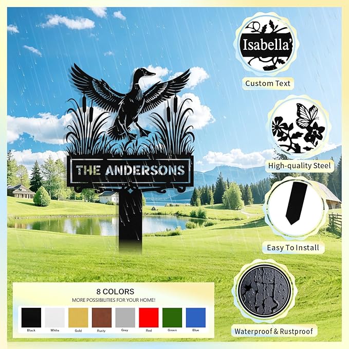 Custom Metal Garden Sign with Stake, Personalized Duck Garden Signs for Outside, Customized Garden Name Signs for Yard Lawn Outdoor Decor Gardening Gifts for Moms Grandmas Gardeners
