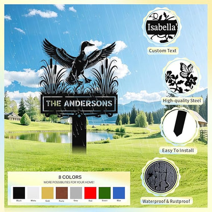 Custom Metal Garden Sign with Stake, Personalized Duck Garden Signs for Outside, Customized Garden Name Signs for Yard Lawn Outdoor Decor Gardening Gifts for Moms Grandmas Gardeners