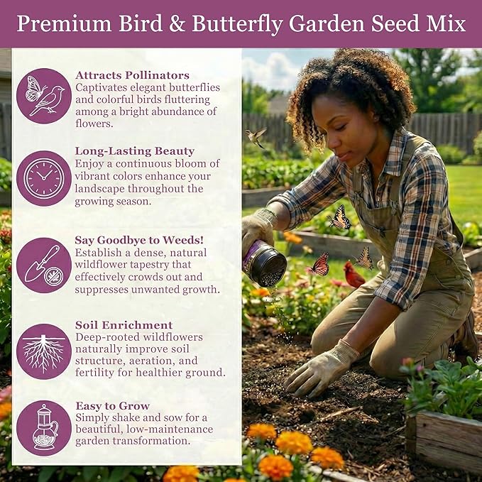 Mini Wildflower Seed Shaker - Bird & Butterfly Garden Seed Mix | 60,000+ Annual & Perennial Flower Seeds for Planting - Attracts Hummingbirds & Butterfly | No Messy Bags or Packets