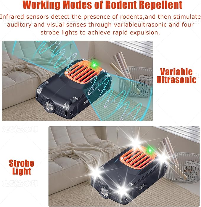 Effective Ultrasonic Rodent Repellent for underhood car Engines, for House, Garage, Kitchen, Attic, 2 Pack Rodent Mice Rat Repellent Plug in Electronic Rat Pest Deterrent with 4 Strobe Lights,