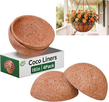 Halatool 4 Pack 16 Inch Coconut Liners for Planters Round Hanging Basket Liners 100% Natural Coco Liner for Flowers Vegetables Herbs