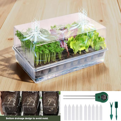 Self-Watering Seed Starter Tray, Seed Starter Kit Self Water, Germination Trays for Seed Starting with High Humidity Domes (Tray, 120 Cells)