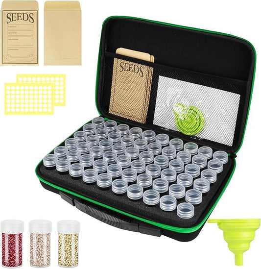 60 Slots Seed Storage Organizer with 10 Envelopes, Garden Seed Packet Container with Label Stickers Zipper Bag for Flower Plants Vegetable