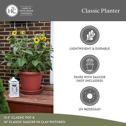 The HC Companies 17 Inch Classic Round Planter Pots with Drainage, Rolled Rim Plastic Planters for Indoor & Outdoor Plants, 2-Pack Decorative Flower Pots for Garden, Office & Home Decor, Clay