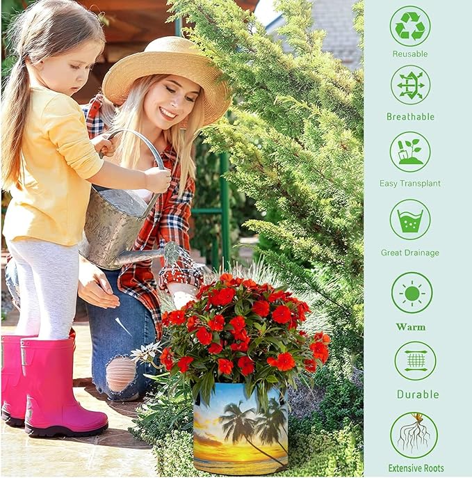 5 Gallon Beautiful Islands Beach Breathable Grow Bag Heavy Duty Planter Pot Containers with Handles for Potato Tomato Fruits Flowers Vegetables