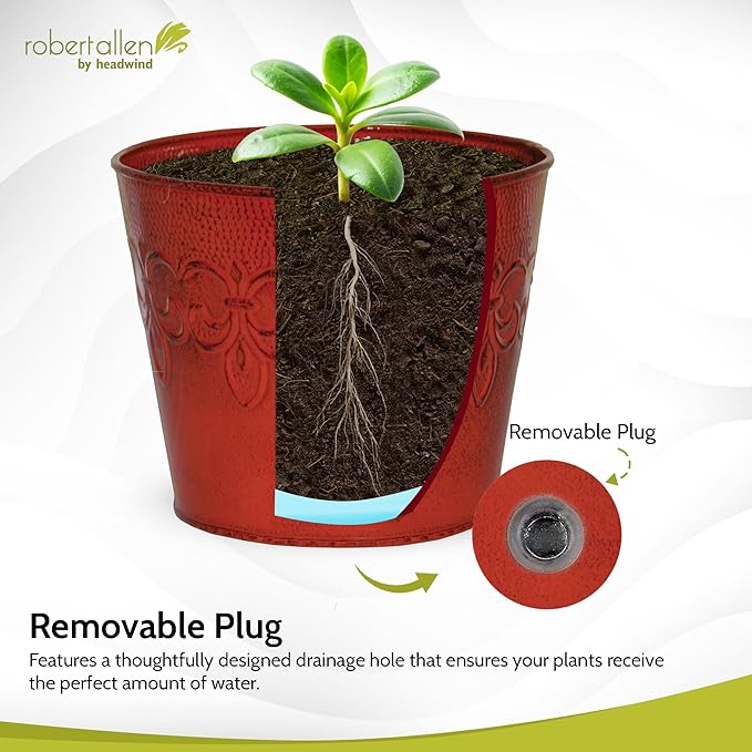 Robert Allen MPT01889 Fluer De Lis Series Metal Planter Flower Pot, 6", Color Cayenne Red