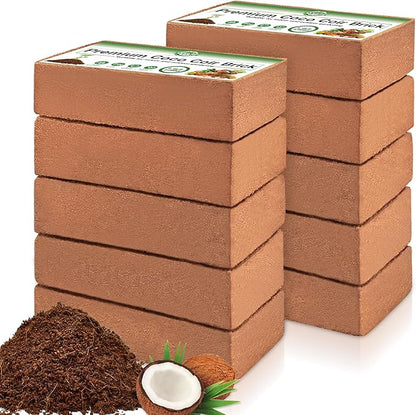 Halatool 10 Pack Organic Coco Coir Brick for Plants, Compressed Coconut Coir Bricks Coconut Fiber Substrate with Low EC & pH Balance, High Expansion Coco Peat Seed Starter Garden Soil for Planting