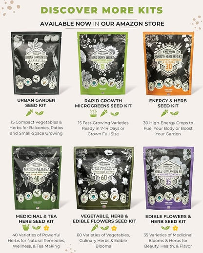 50 Tactiko Survival Vegetable, Herb & Fruit Seed Kit - U.S.A. Harvested Varieties - Over 35,000 Non-GMO Heirloom Seeds - Emergency Seed Vault in Waterproof Mylar Bag - Long-Term Storage