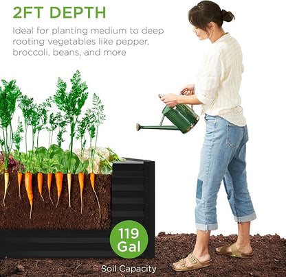 Best Choice Products 4x2x2ft Outdoor Metal Raised Garden Bed, Deep Root Box Planter for Vegetables, Flowers, Herbs, 119 Gallon Capacity, 100% Non Toxic Materials - Moonlight Gray