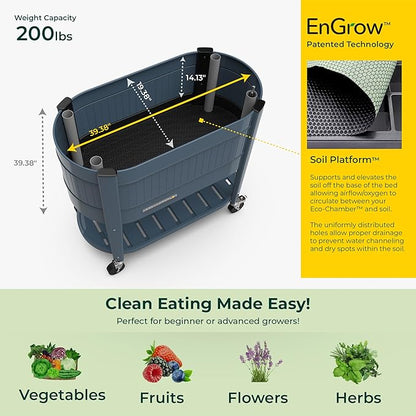 Permasteel Raised Garden Bed with Legs, Planter Box with EnGrow™ TrueSoil™ Technology for Vegetables, Flowers, Herbs, and Fruit, Outdoor Indoor, Storage Shelf, Caster Wheels, Blue