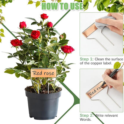 Moxweyeni 60 Pcs Metal Garden Tags Plant Labels for Garden Waterproof Plant Markers with 2 Permanent Pen Planting Nursery Tags Reusable Labels Stake for Plants (Copper,4 Inch)