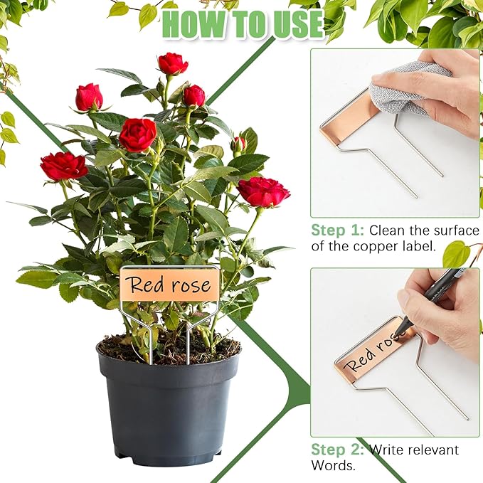 Moxweyeni 100 Pcs Metal Garden Tags Plant Labels for Garden Waterproof Plant Markers with 2 Permanent Pen Planting Nursery Tags Reusable Labels Stake for Plants (Copper,4 Inch)