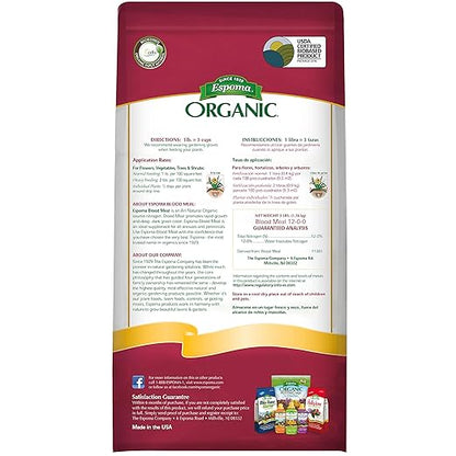 Espoma Organic Blood Meal Fertilizer 12-0-0 . All-Natural Plant Food Source of Nitrogen for Organic Gardening. For Flowers, Vegetables, Trees & Shrubs. 3 lb. Bag. 3 Pack