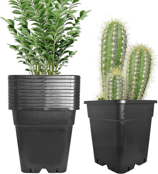 10 Pack Square Planter Nursery Pots 5.2 Gallon Pots for Plants, Plastic Flower Pots, Black Grower Pots with Drainage Hole for Indoor and Outdoor