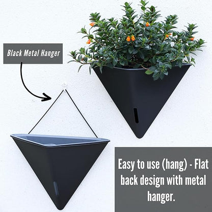 LaLaGreen Wall Planters for Indoor Plants - 4 Pack, 12 Inch Large Self Watering Black and White Mixed Color Geometric Indoor Vertical Garden Wall Hanging Flower Vase Vessel with Metal Hanger Stylish