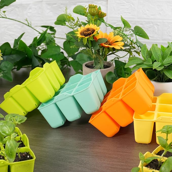 Silicone Seed Starter Tray - 8-Pack Seedling Starter Trays with Flexible Pop-Out Cells for Seed Starting, Indoor Gardening, Reusable Plant Germination Trays, BPA-Free & Dishwasher Safe